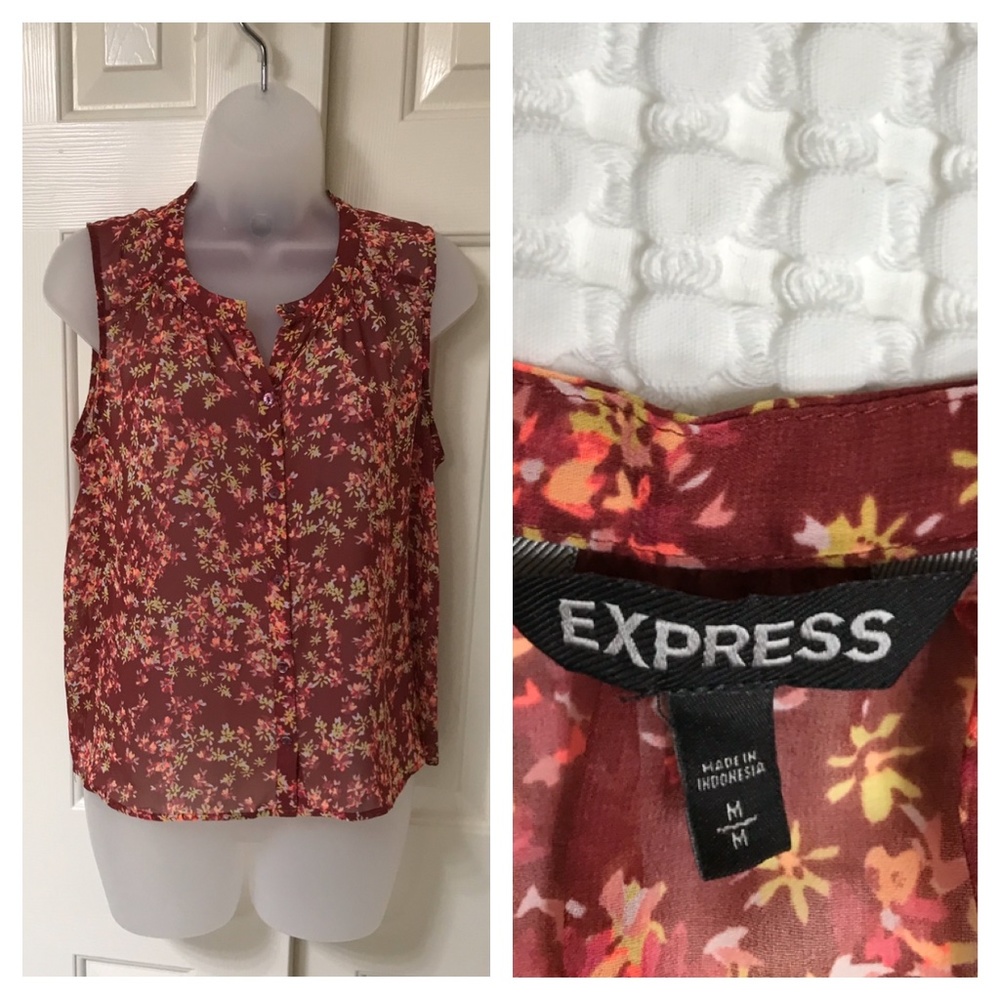 Express burgundy sleeveless floral top sz M